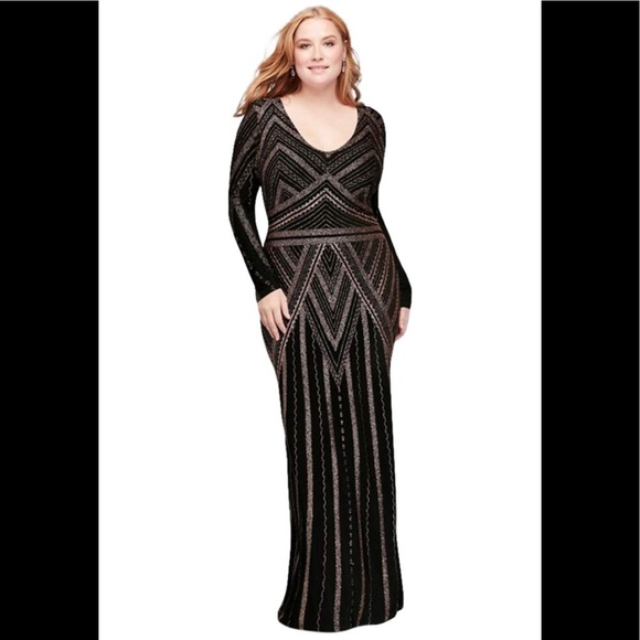 MARINA Dresses & Skirts - David's Bridal Long Sleeve Print Plus Sheath Gown
